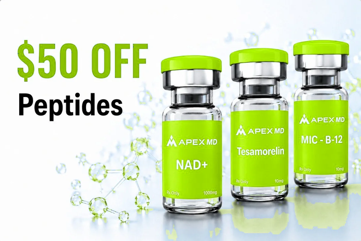 $50 off Peptide, Testosterone and Hormone Programs