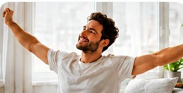 Man waking up energized